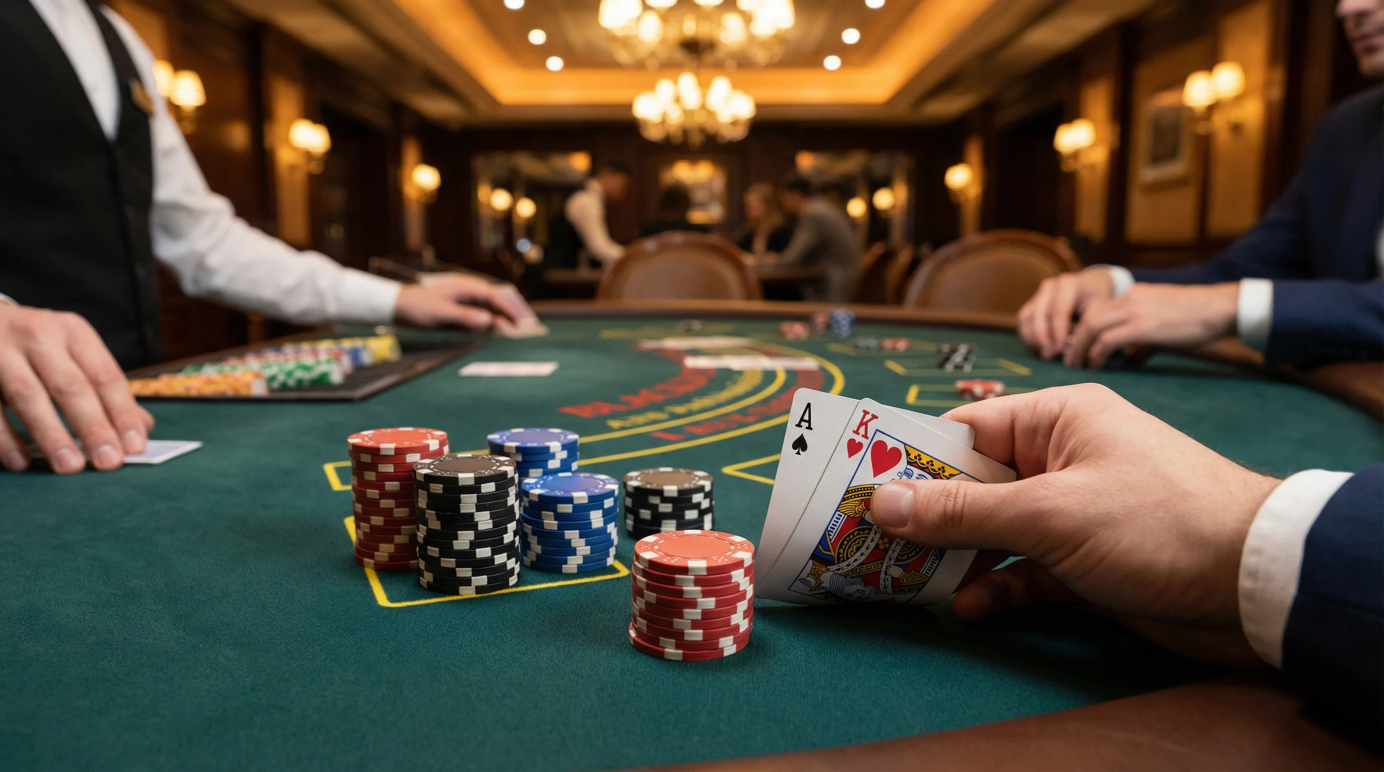 Mesa de blackjack profesional con cartas